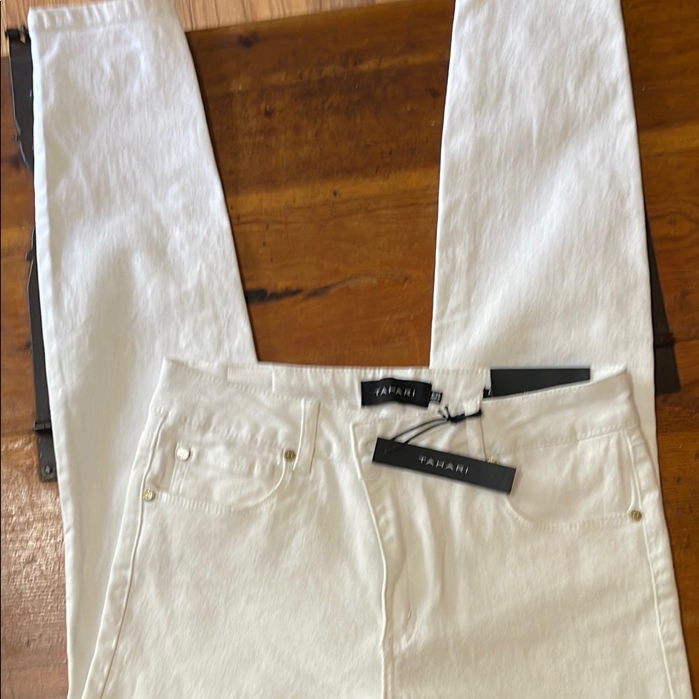 Tahari White Straight Leg Jeans for Effortless Elegance